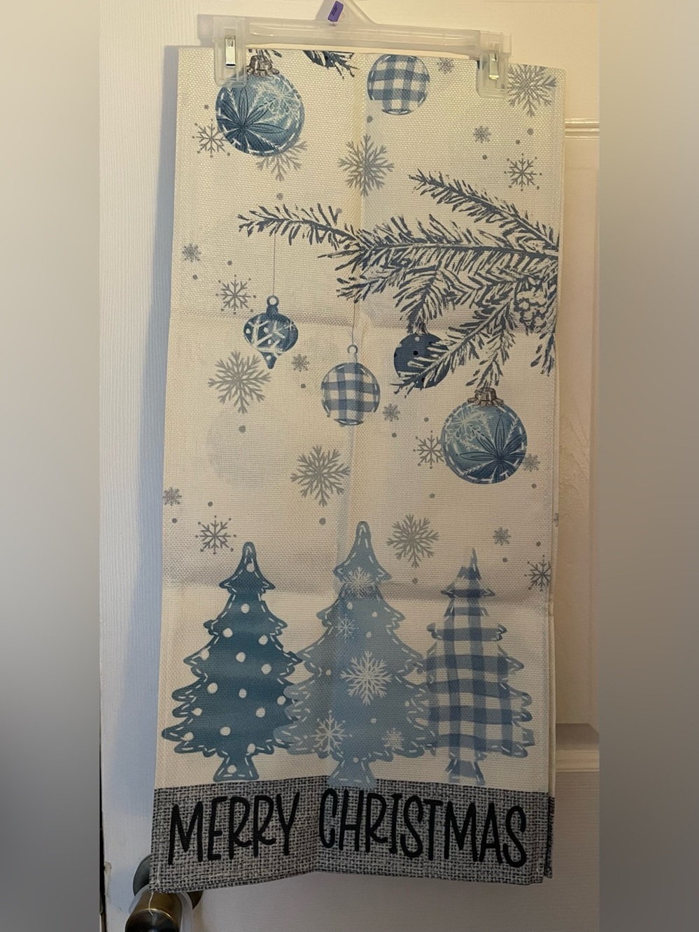 Holiday Merry Christmas Table Runner- Blue Gray 13”x72” New